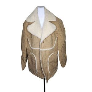 Vintage 70s Rancher Coat Mens Size 2XL Brown Faux Suede Shearling Ranch
